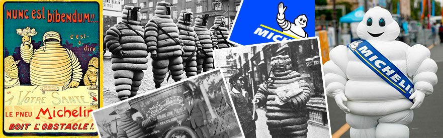 Історія та еволюція Michelin Man: ретроспектива у колажі зображень Колаж Michelin: вінтажний постер