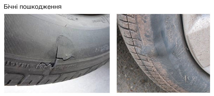 Бічні пошкодження автомобільної шини